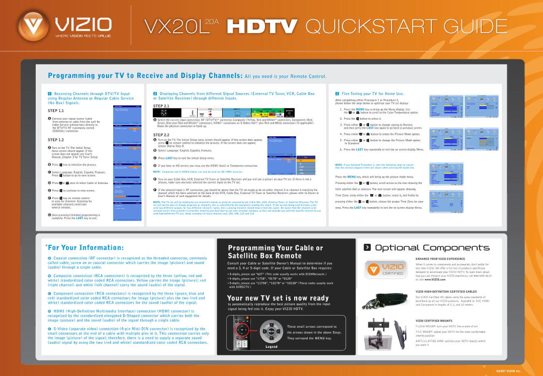 Vizio VX2CL manual 