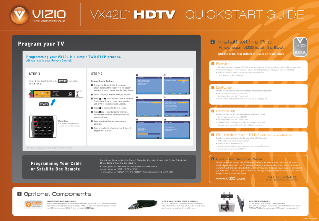 Vizio VX42L Program your TV, Programming Your Cable, or Satellite Box Remote, If your Cable or Satellite Box requires 