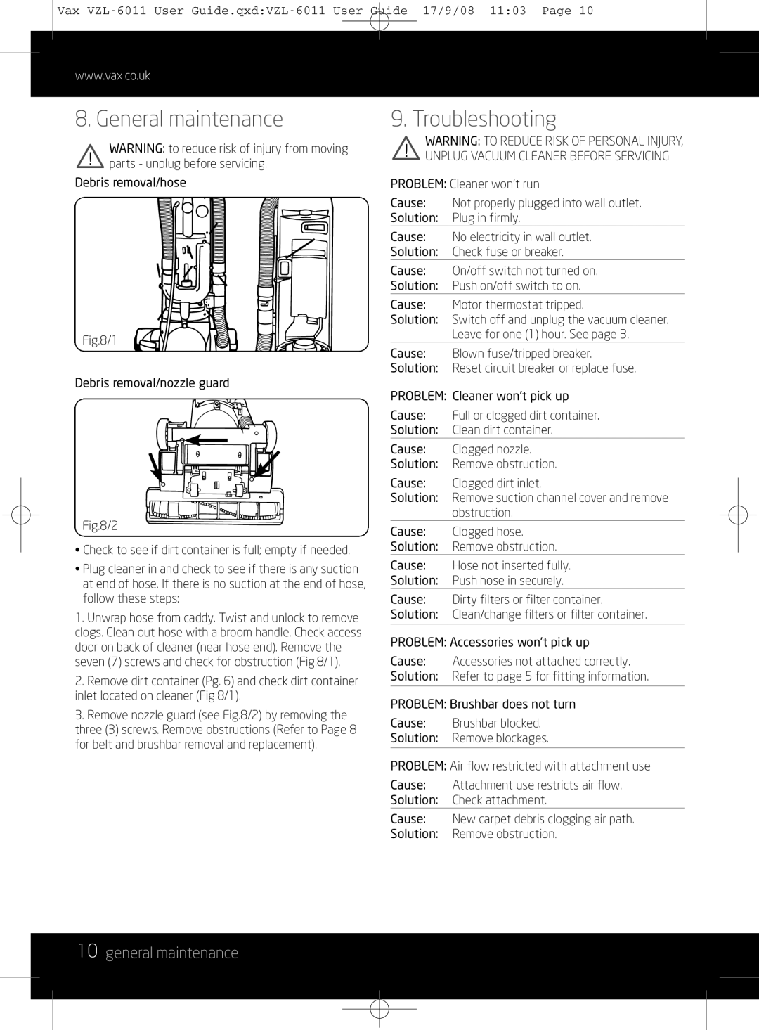 Vizio VZL-6011 instruction manual General maintenance, Troubleshooting 