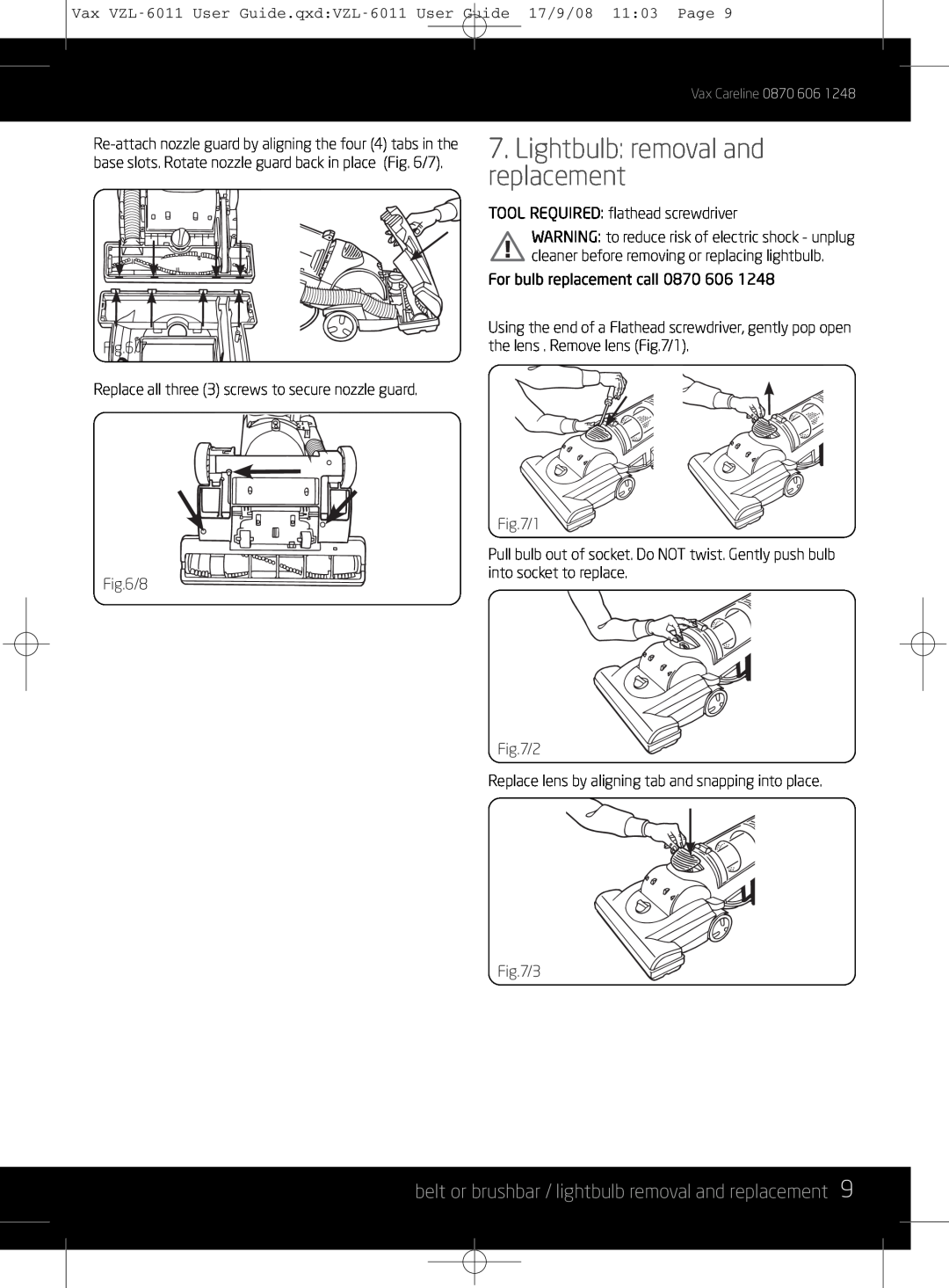 Vizio VZL-6011 instruction manual Lightbulb removal and replacement 