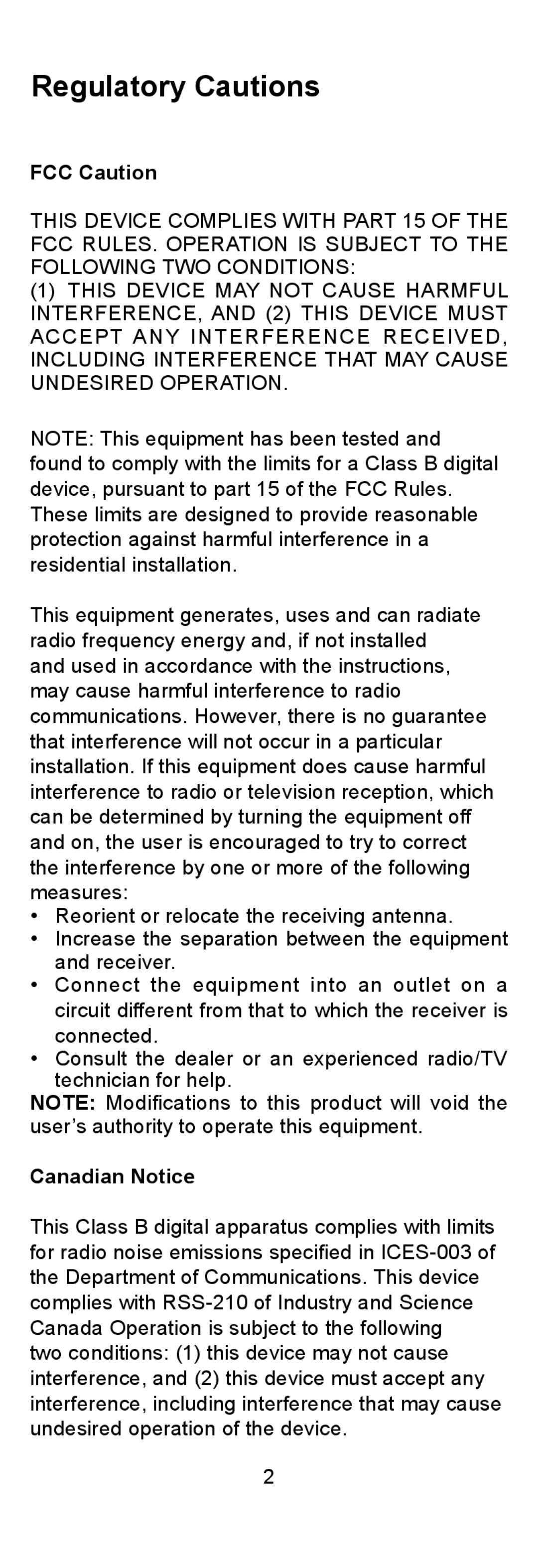 Vizio XRU110 quick start Regulatory Cautions, FCC Caution, Canadian Notice 