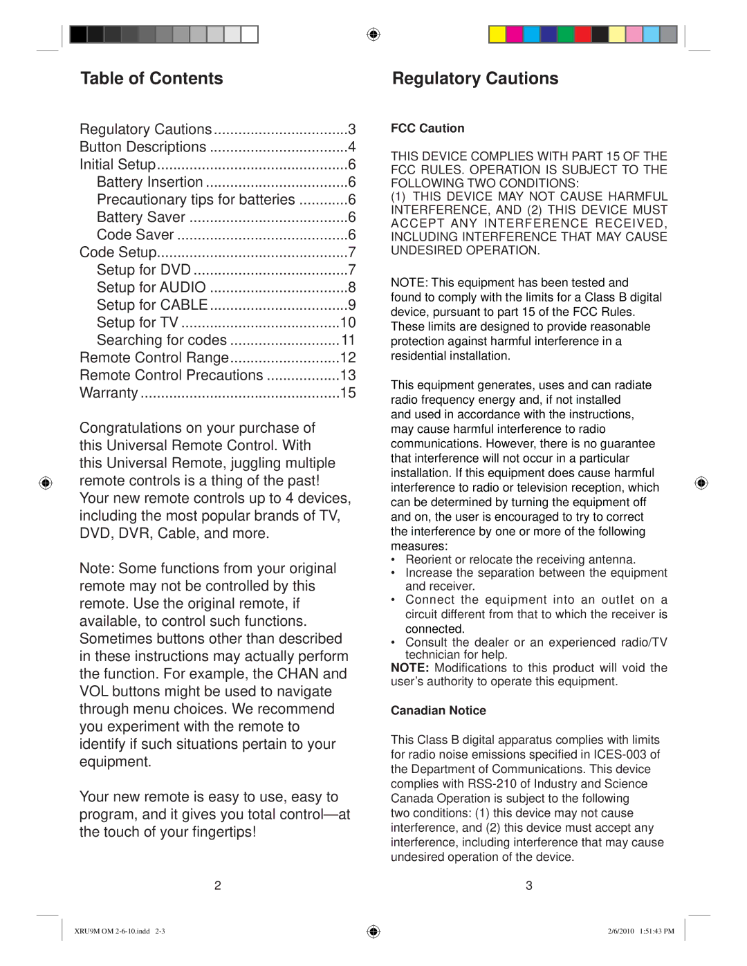 Vizio XRU9M manual Regulatory Cautions, FCC Caution, Canadian Notice 