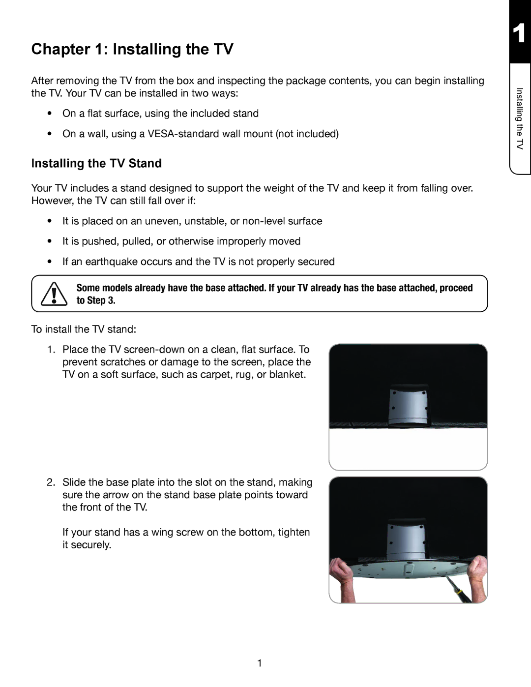 Vizio XVT3D424SV, XVT3D474SV, XVT3D554SV manual Installing the TV Stand 