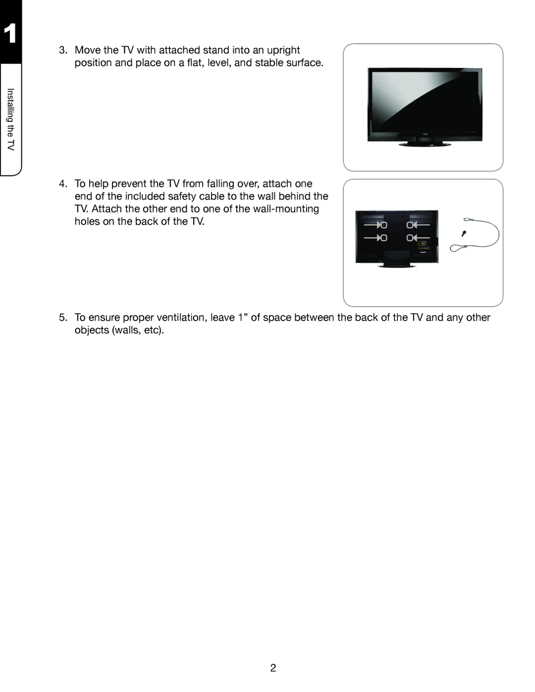 Vizio XVT3D554SV, XVT3D474SV, XVT3D424SV manual Installing the TV 