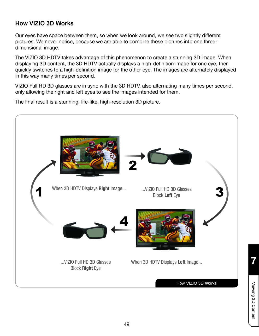 Vizio XVT3D424SV, XVT3D474SV, XVT3D554SV manual How Vizio 3D Works 