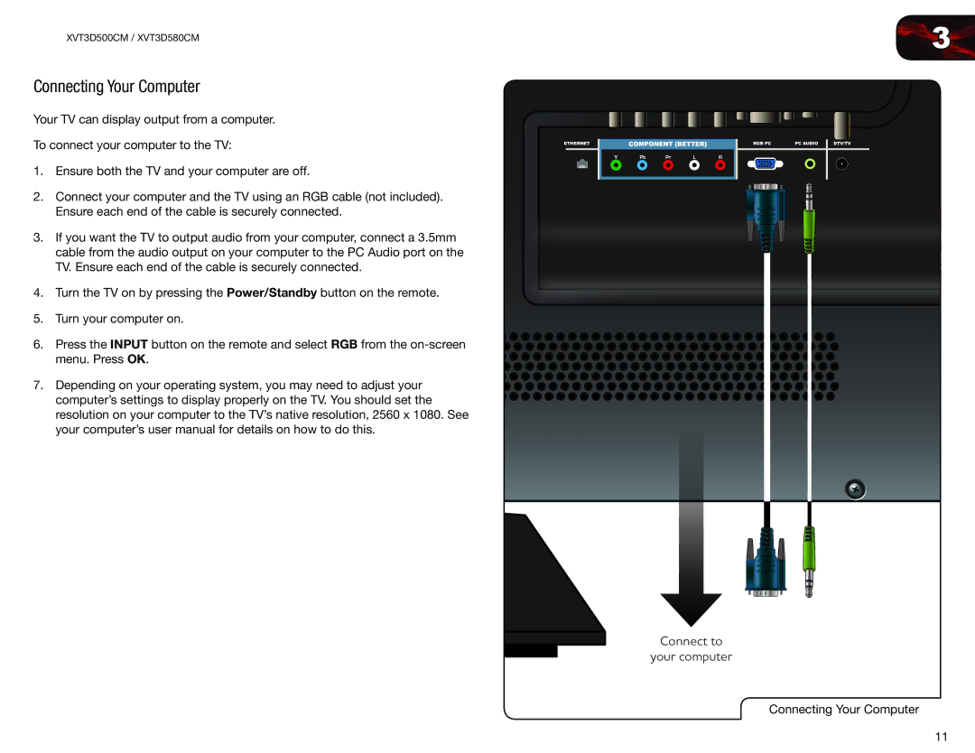 Vizio XVT3D500CM, XVT3D580CM user manual Connecting Your Computer 