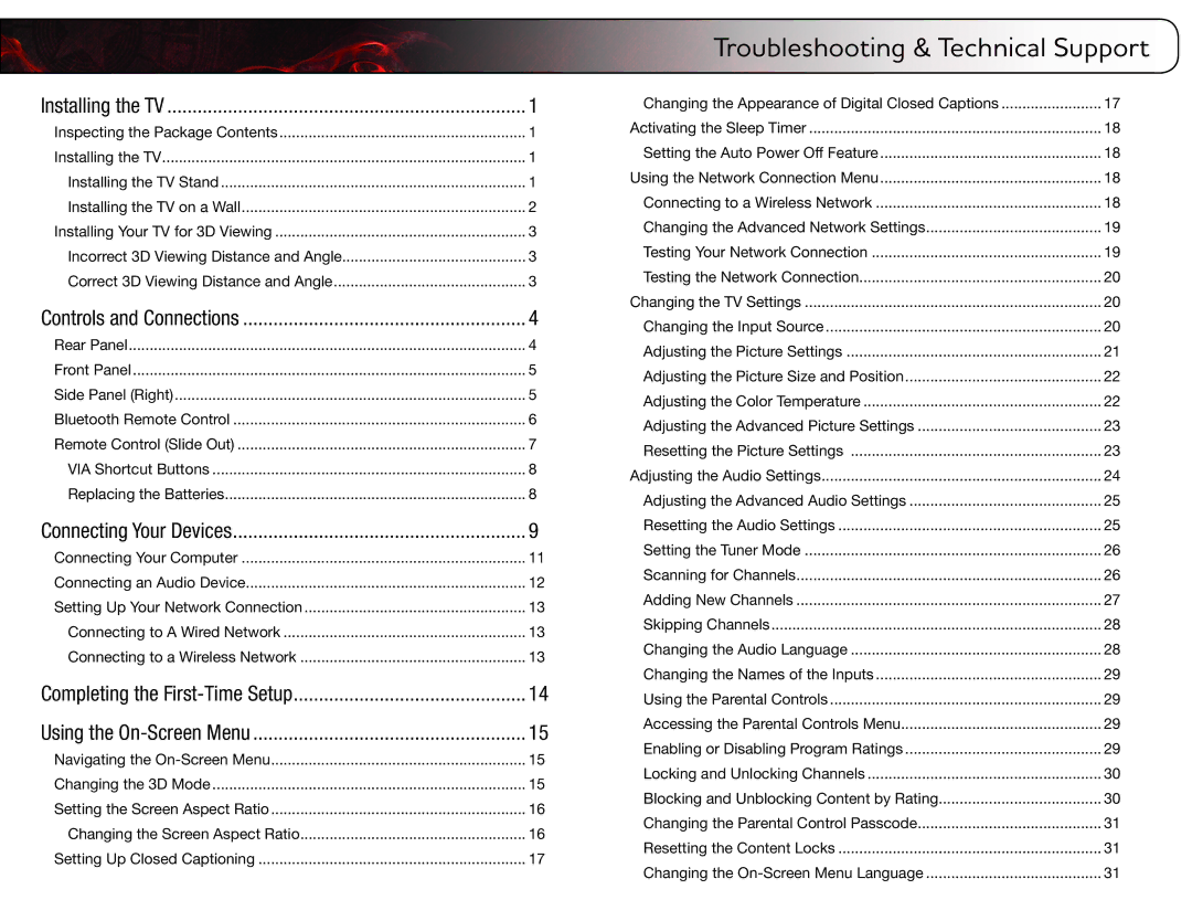 Vizio XVT3D500CM, XVT3D580CM user manual Troubleshooting & Technical Support 