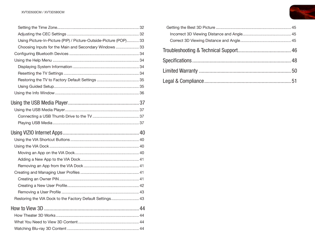 Vizio XVT3D580CM, XVT3D500CM user manual Using the USB Media Player 