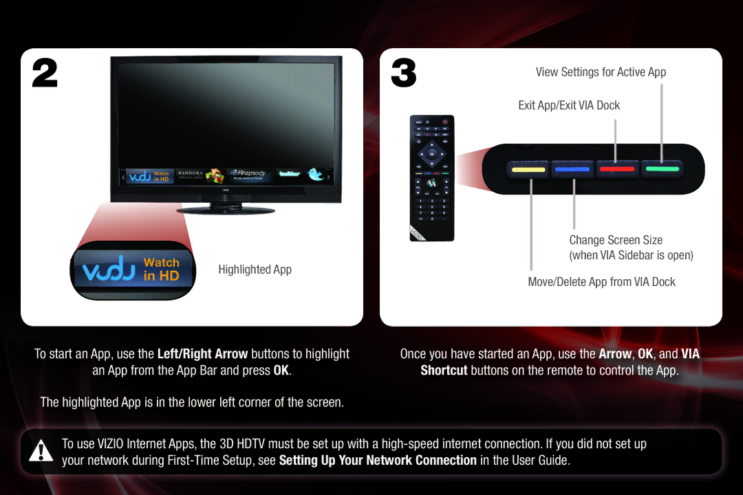 Vizio XVT3D650SV quick start Shortcut buttons on the remote to control the App 