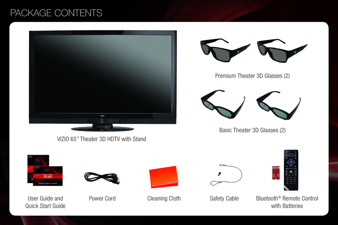 Vizio XVT3D650SV quick start Package Contents 