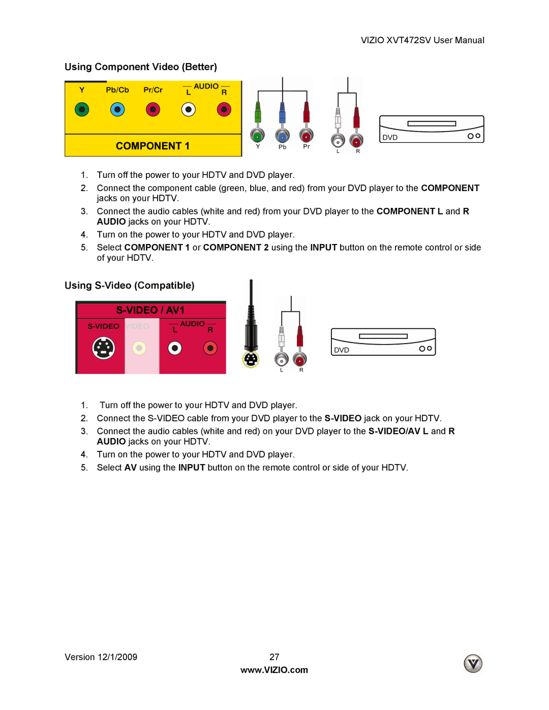 Vizio XVT472SV manual Using Component Video Better 