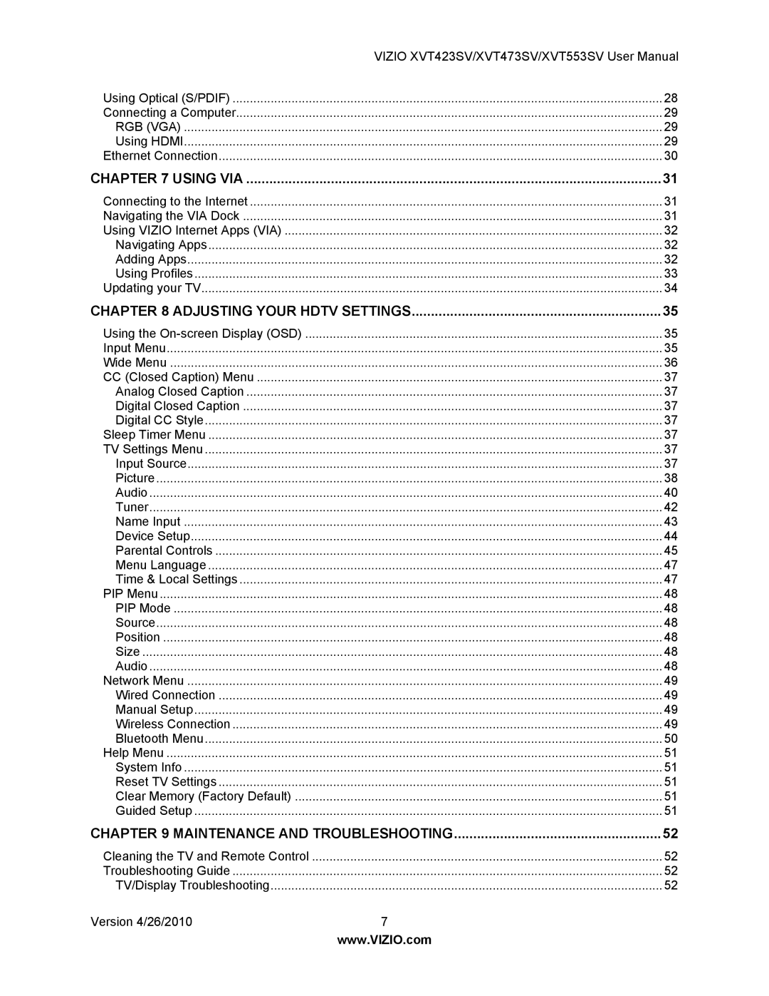 Vizio XVT423SV, XVT473SV user manual Using VIA 