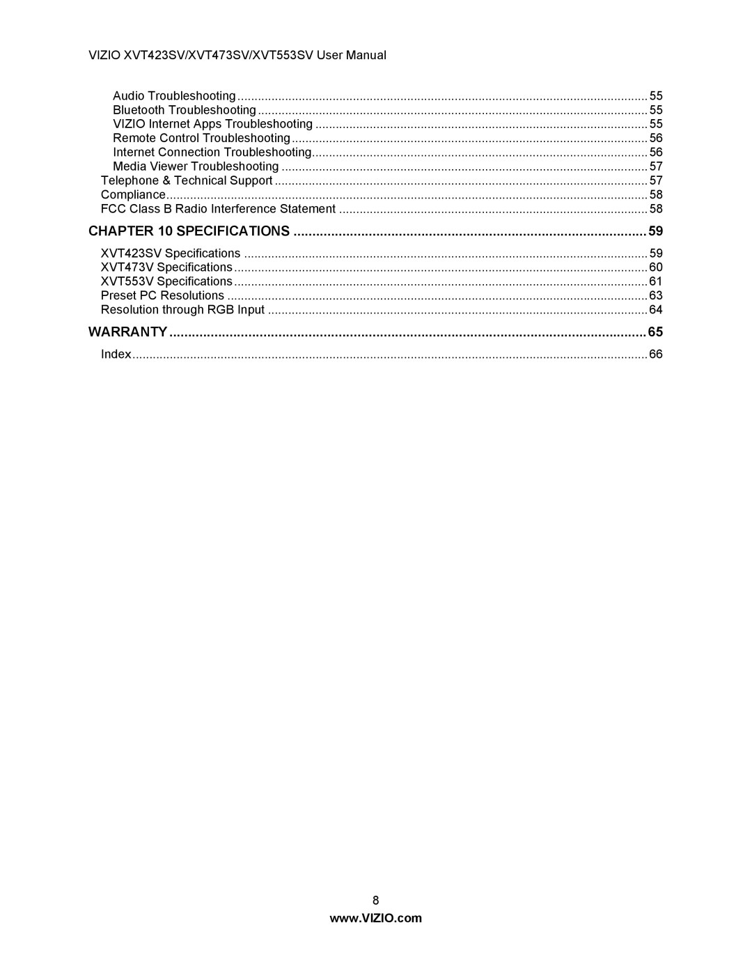 Vizio XVT473SV, XVT423SV user manual Warranty 