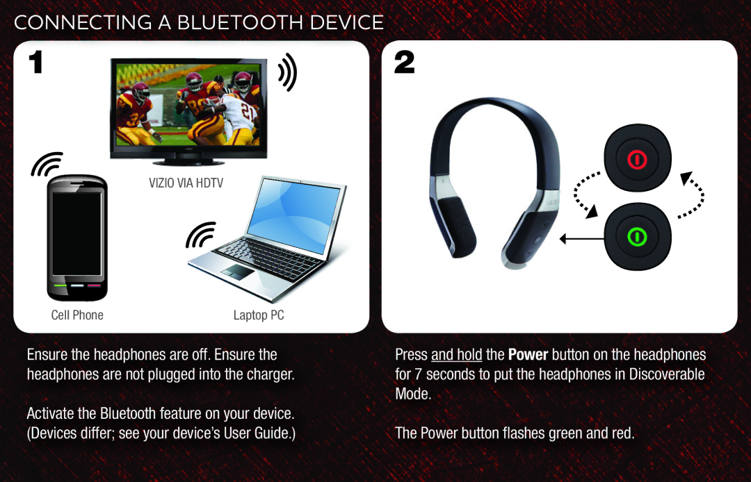 Vizio XVTHB100 quick start Connecting a Bluetooth Device, Vizio VIA Hdtv 