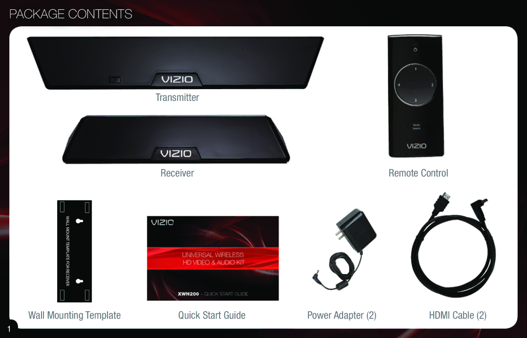 Vizio XWH200 quick start Package Contents 