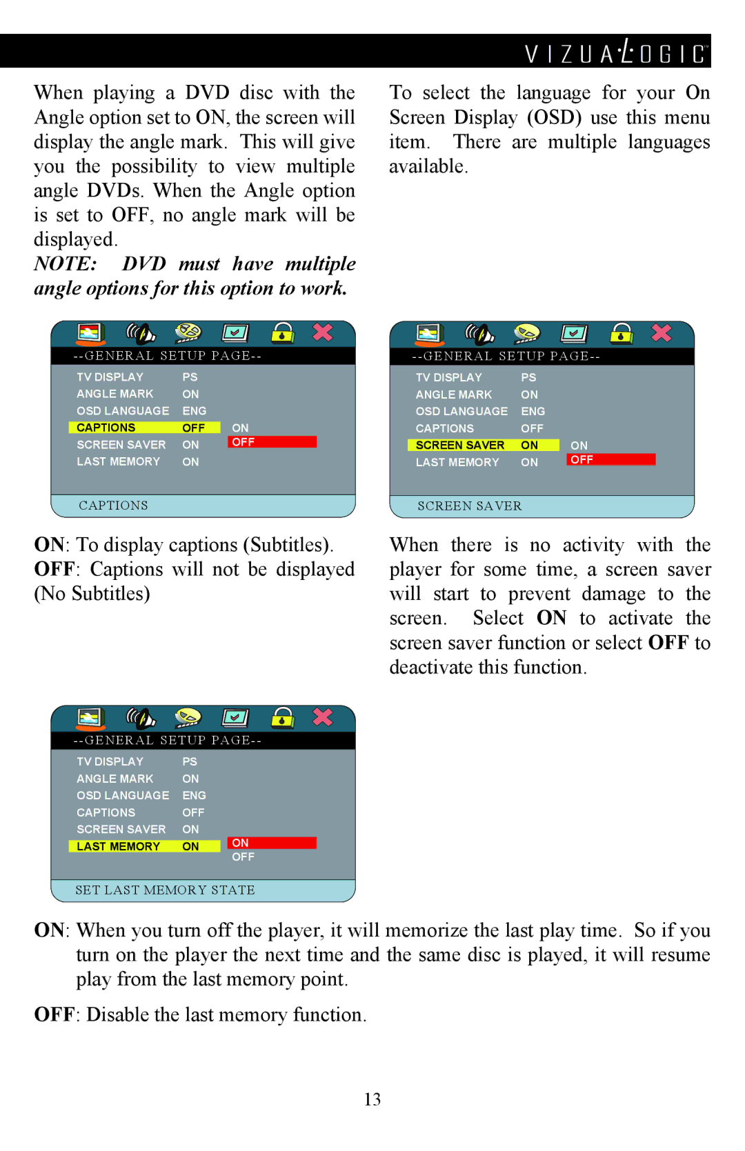 Vizualogic A-1285/6 manual Captions 