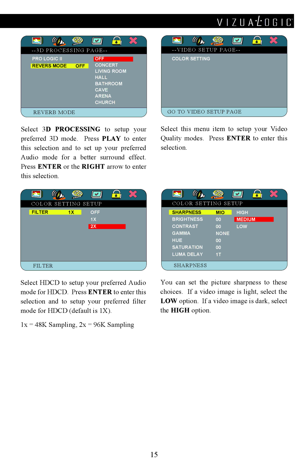 Vizualogic A-1285/6 manual Video setup 