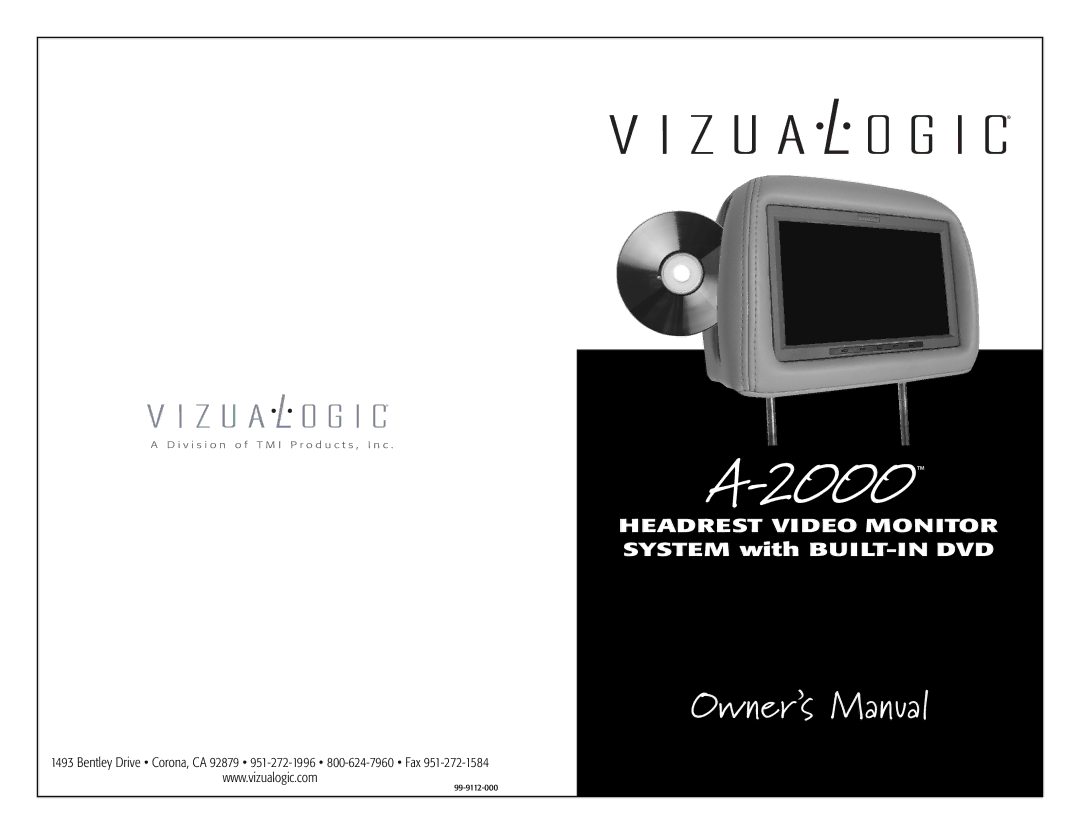 Vizualogic A-2000 owner manual Headrest Video Monitor 