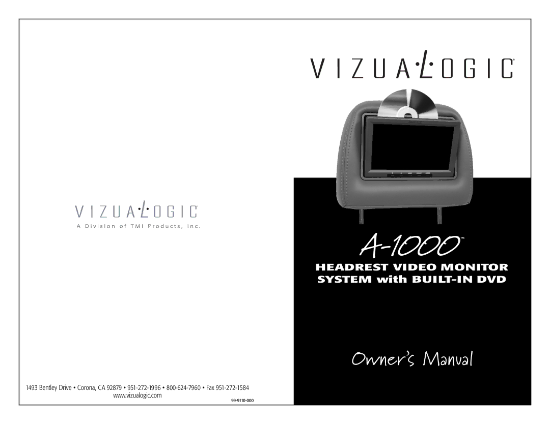 Vizualogic A1000 owner manual Headrest Video Monitor 