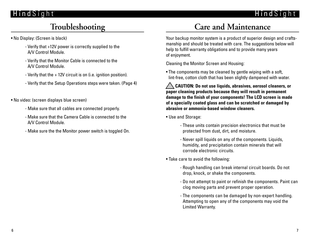 Vizualogic HindsightTM Troubleshooting, Care and Maintenance, Enjoyment Cleaning the Monitor Screen and Housing 