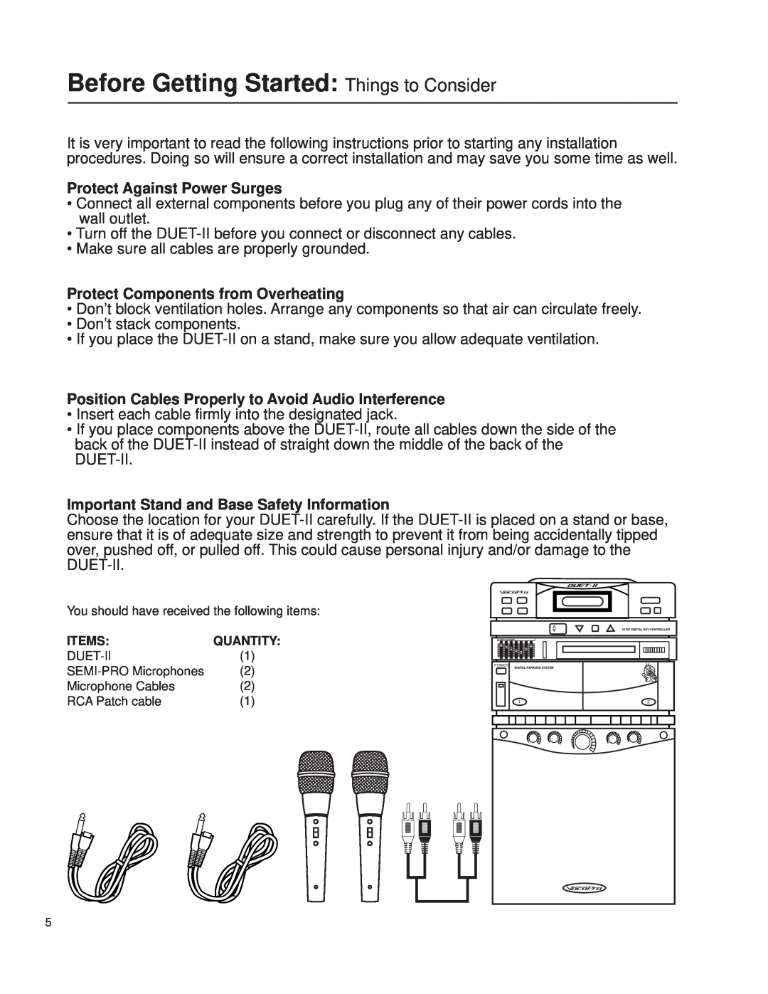 VocoPro Cassette Deck owner manual Before Getting Started Things to Consider, Protect Against Power Surges 