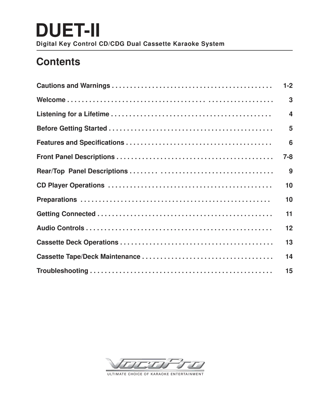 VocoPro Cassette Deck owner manual Duet-Ii 