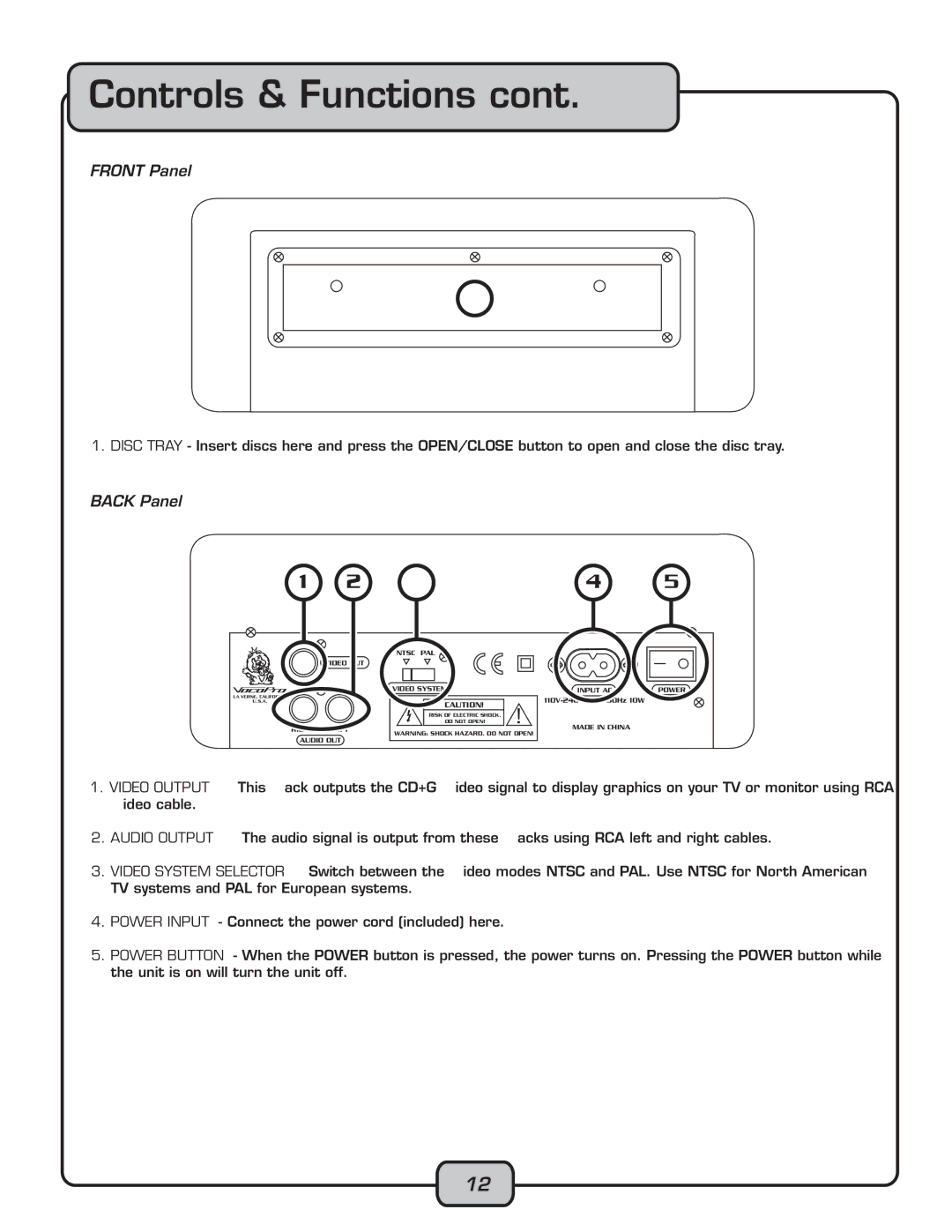 VocoPro CDG-1020PRO owner manual Front Panel 