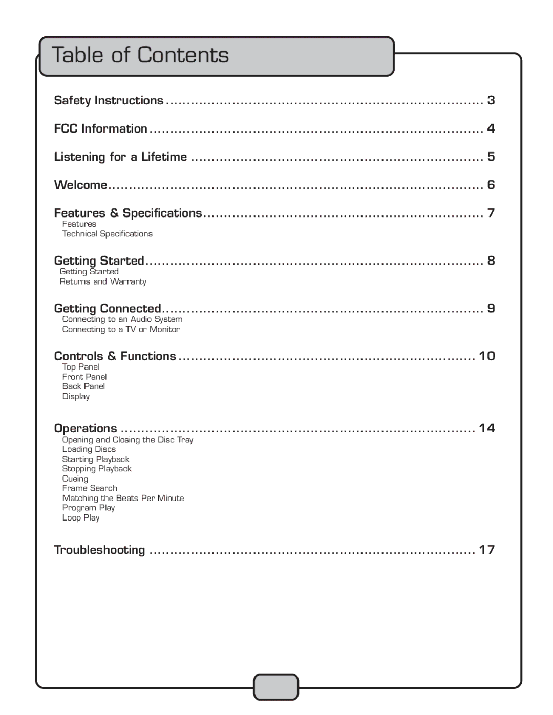 VocoPro CDG-1020PRO owner manual Table of Contents 