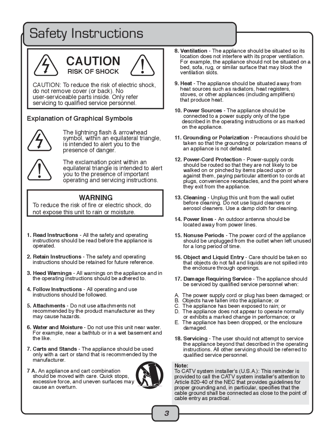 VocoPro CDG-1020PRO owner manual Safety Instructions, Risk of Shock 