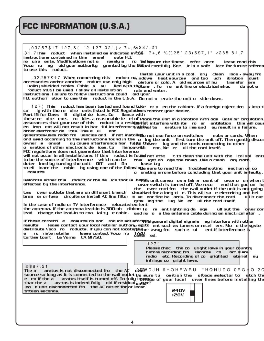 VocoPro CDG-9000 owner manual FCC Information U.S.A 