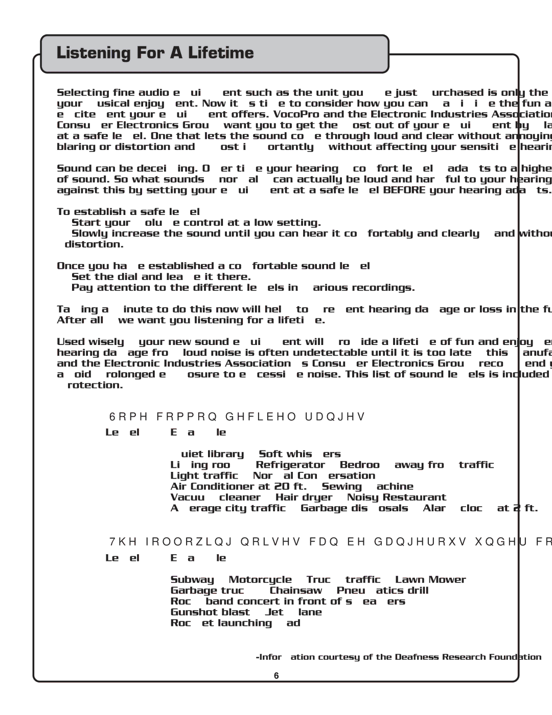 VocoPro CDG-9000 owner manual Listening For a Lifetime, Some common decibel ranges 