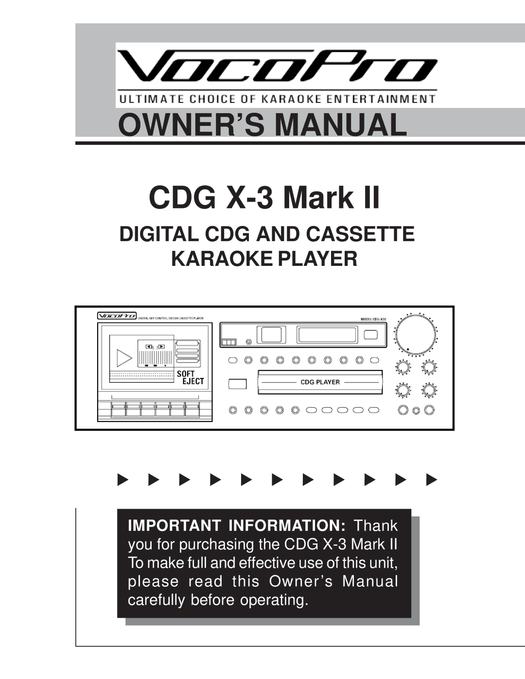 VocoPro CDG X-3 Mark II owner manual 