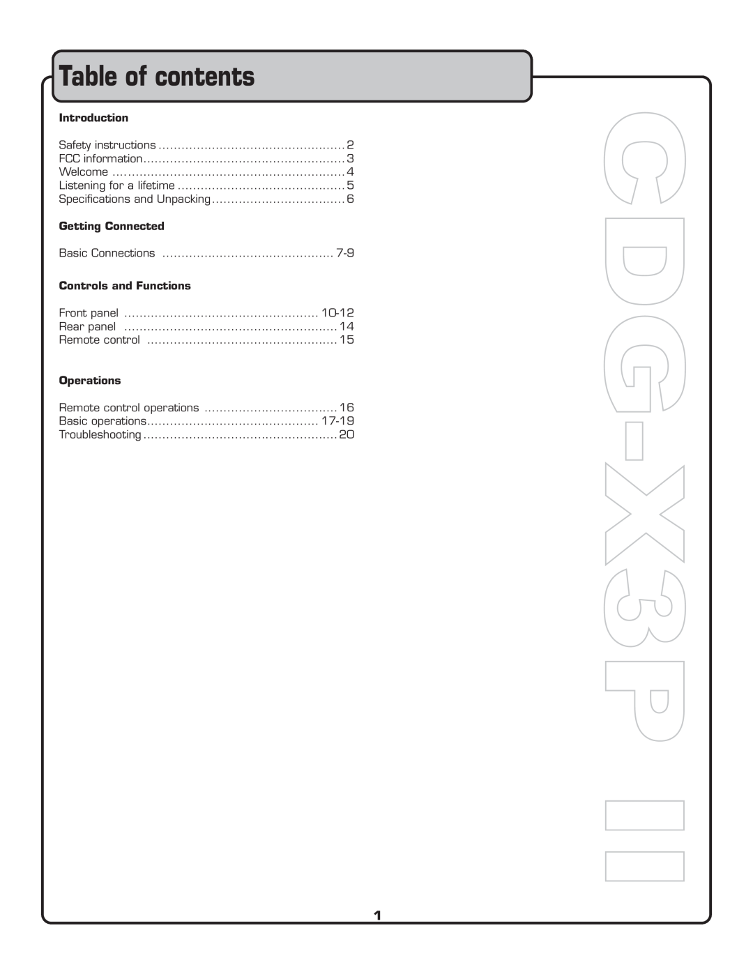VocoPro CDG-X3P II owner manual Table of contents, Introduction, Getting Connected, Controls and Functions, Operations 