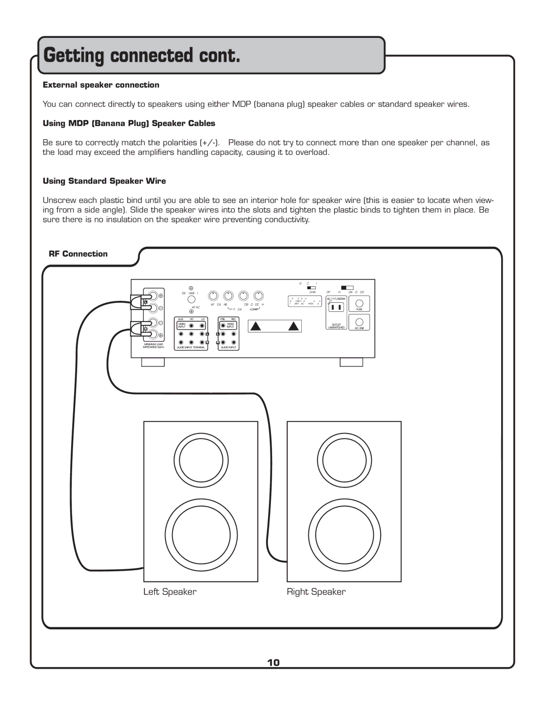 VocoPro CDG-X3P II External speaker connection, Using MDP Banana Plug Speaker Cables, Using Standard Speaker Wire 