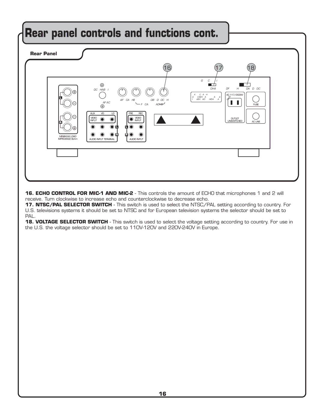 VocoPro CDG-X3P II owner manual Echo Bypass DJ MIC VOL Bass Treble MIC 1-2 Ntsc PAL 