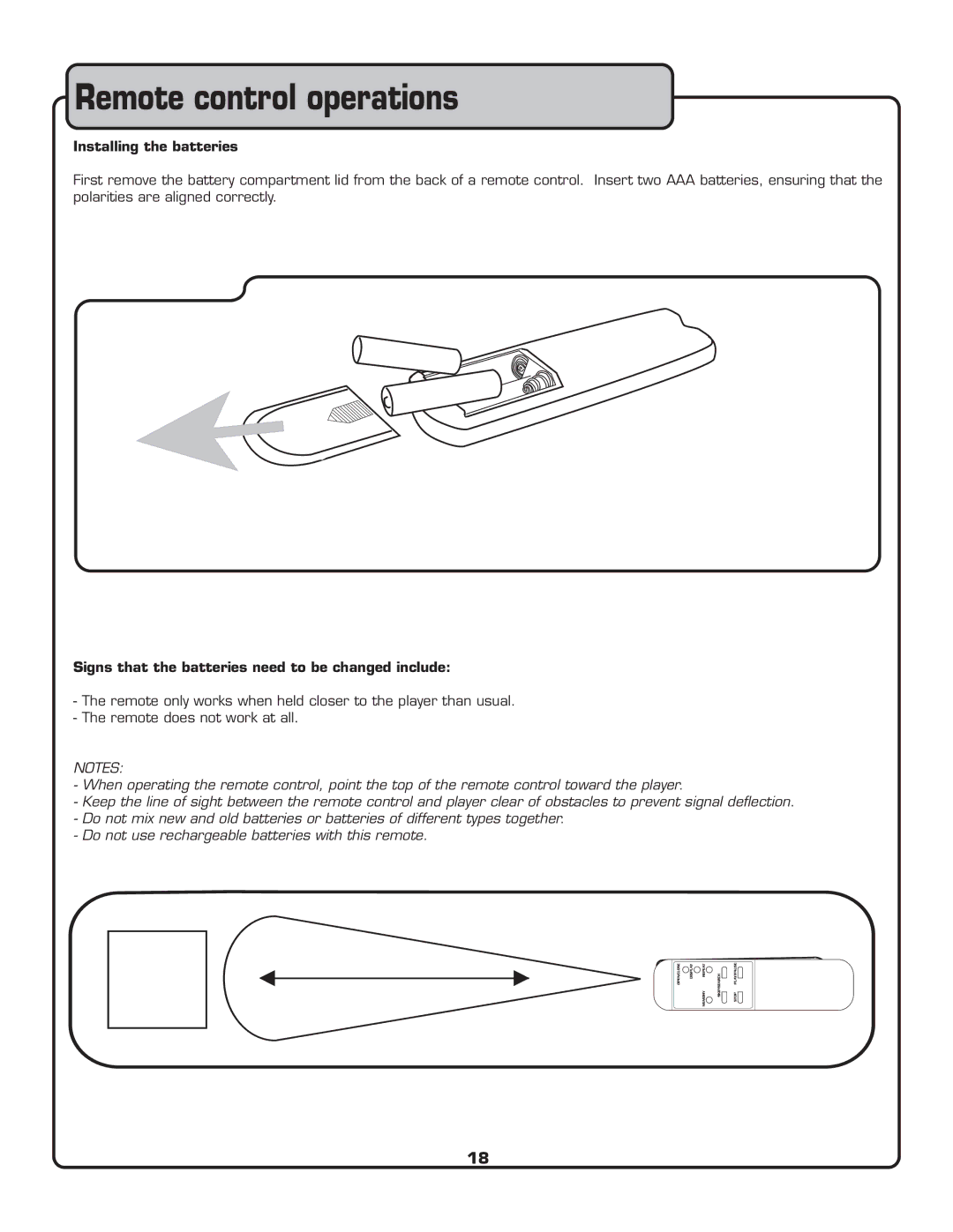 VocoPro CDG-X3P II owner manual Remote control operations, Installing the batteries 