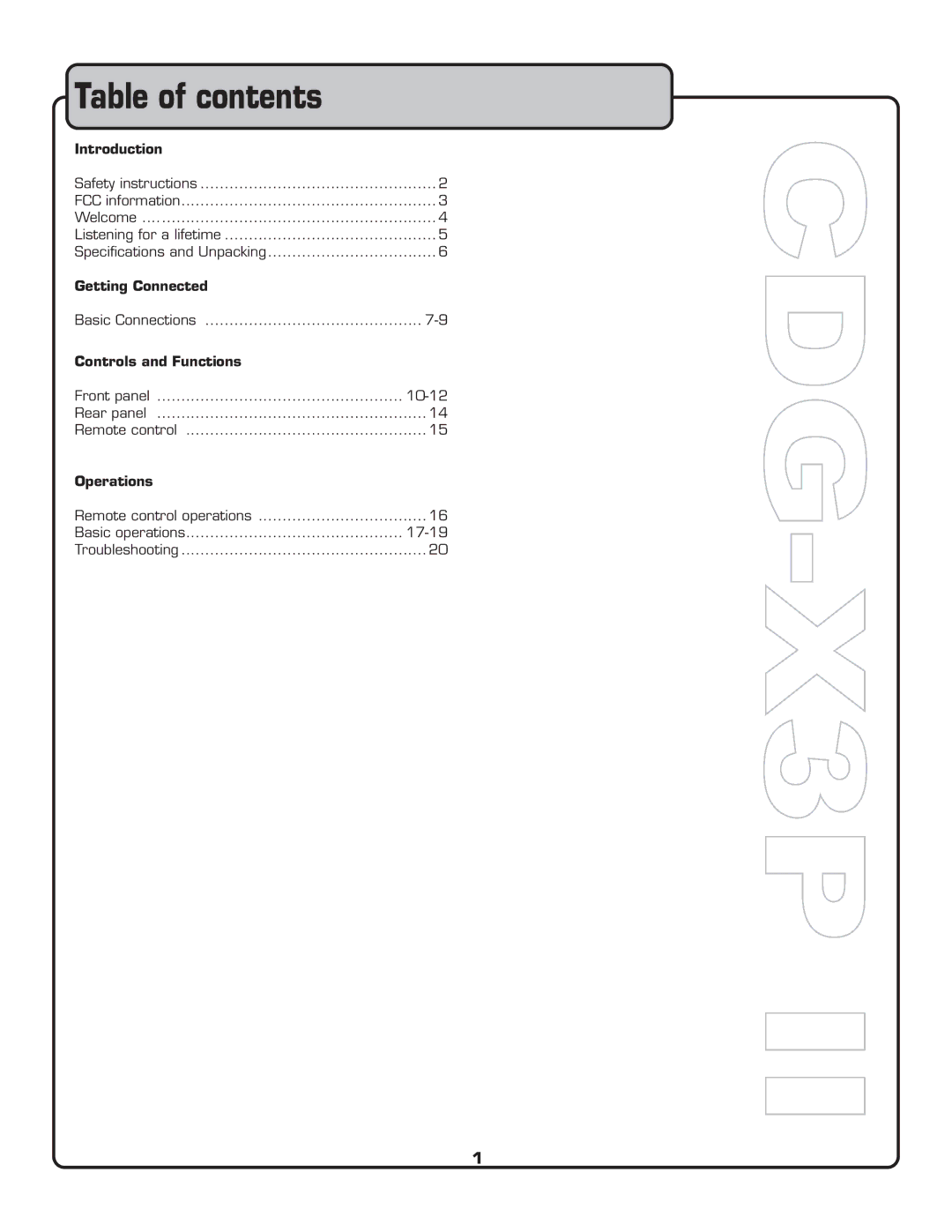 VocoPro CDG-X3P II owner manual Table of contents 