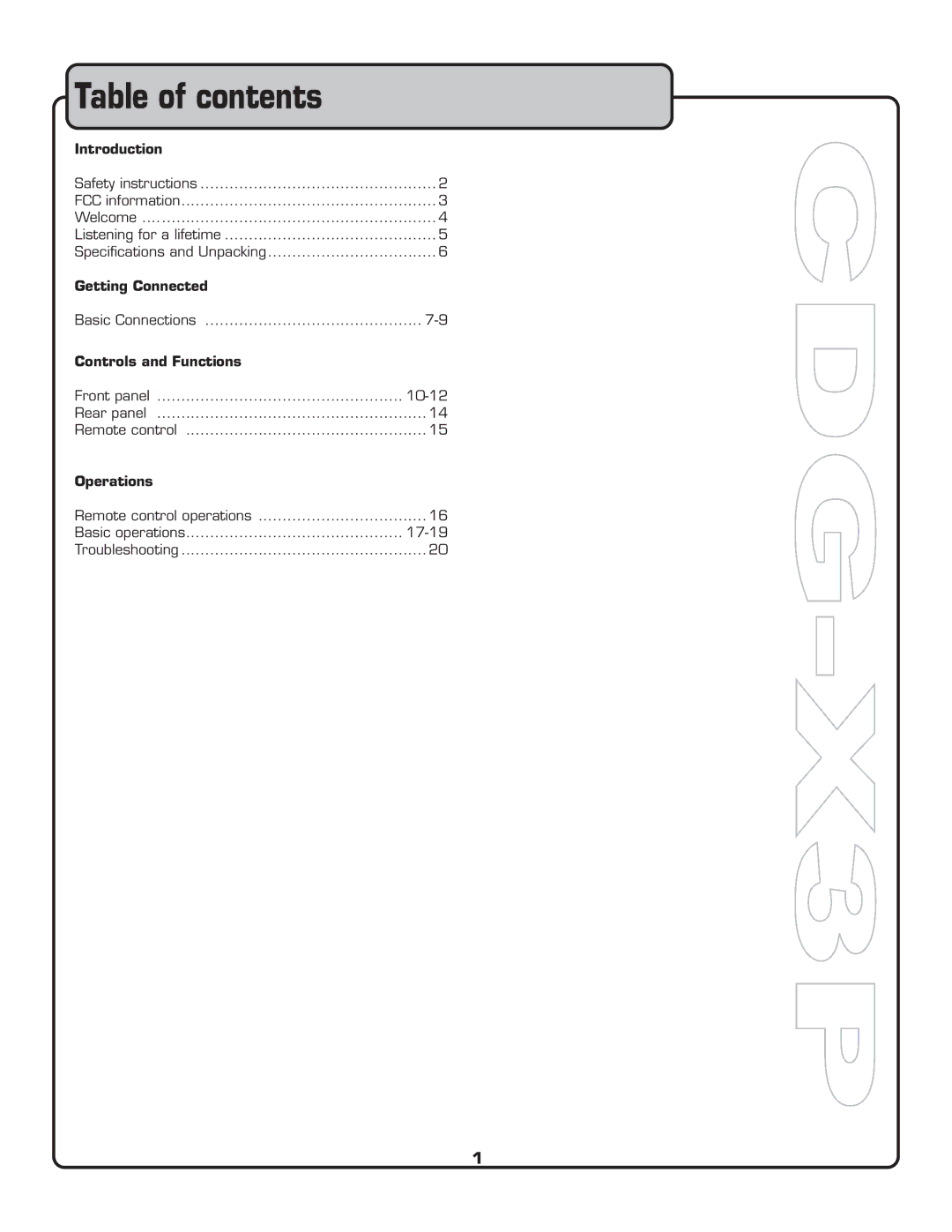 VocoPro CDG-X3P owner manual Table of contents 