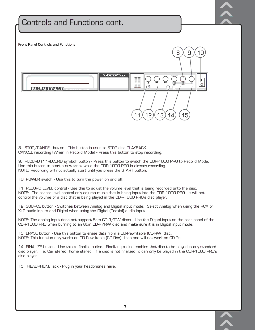 VocoPro CDR-1000 PRO owner manual 11 12 13 14 