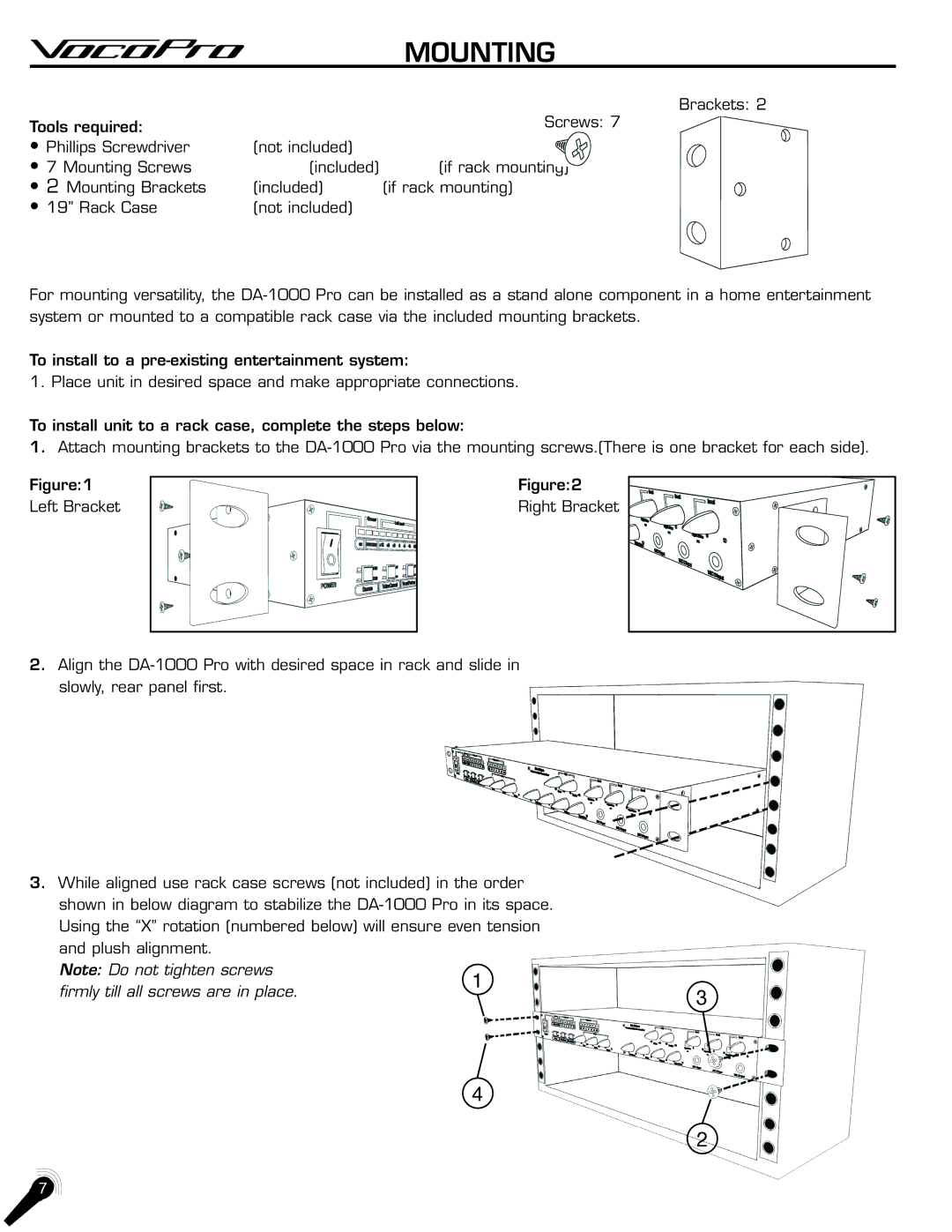 VocoPro DA-1000Pro manual Mounting 