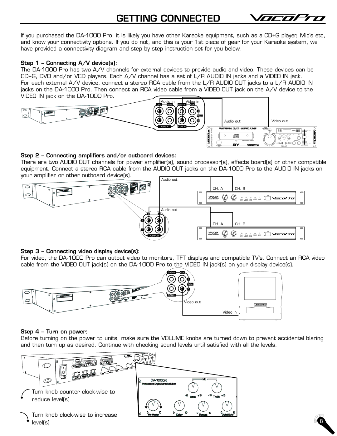 VocoPro DA-1000Pro manual Getting Connected 