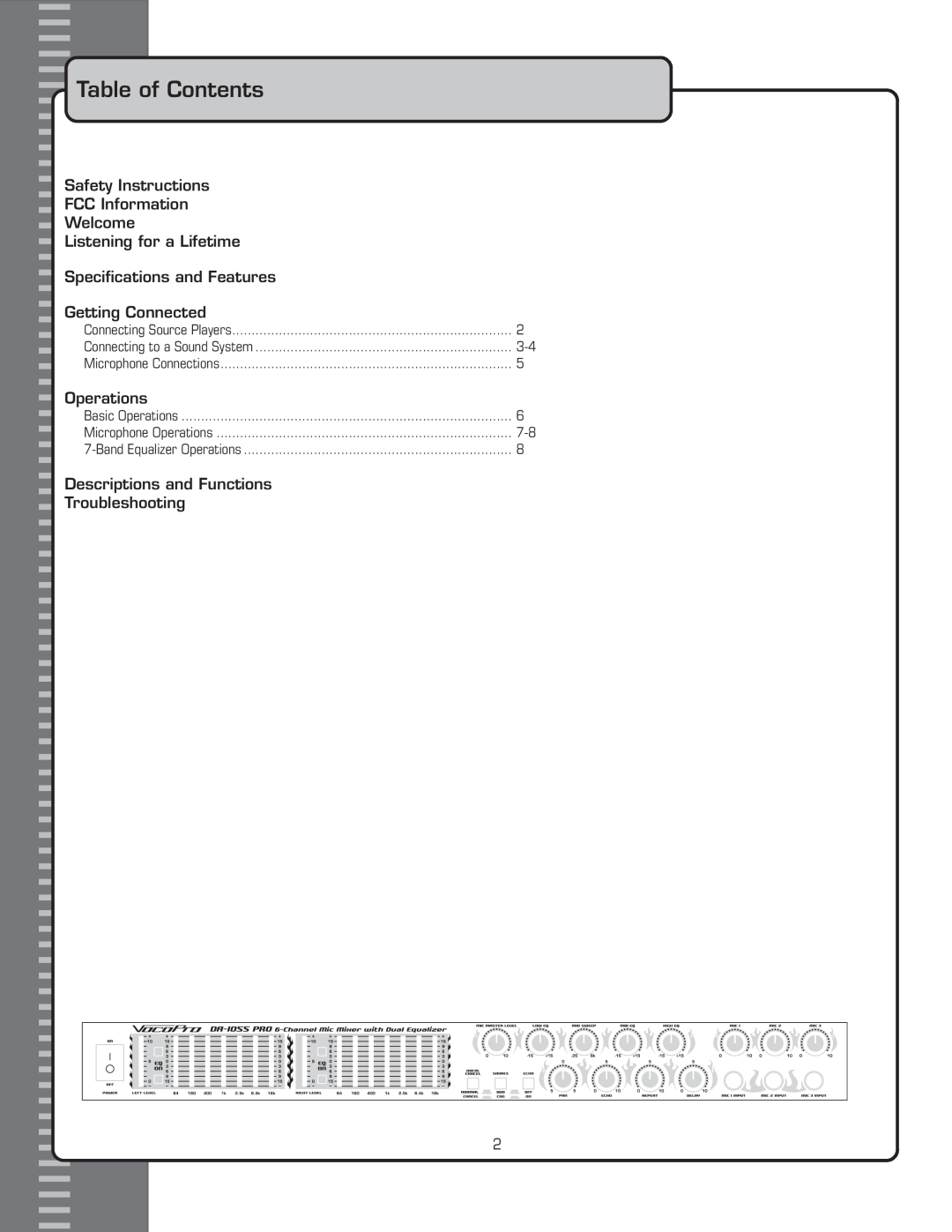 VocoPro DA-1055 PRO owner manual Table of Contents 
