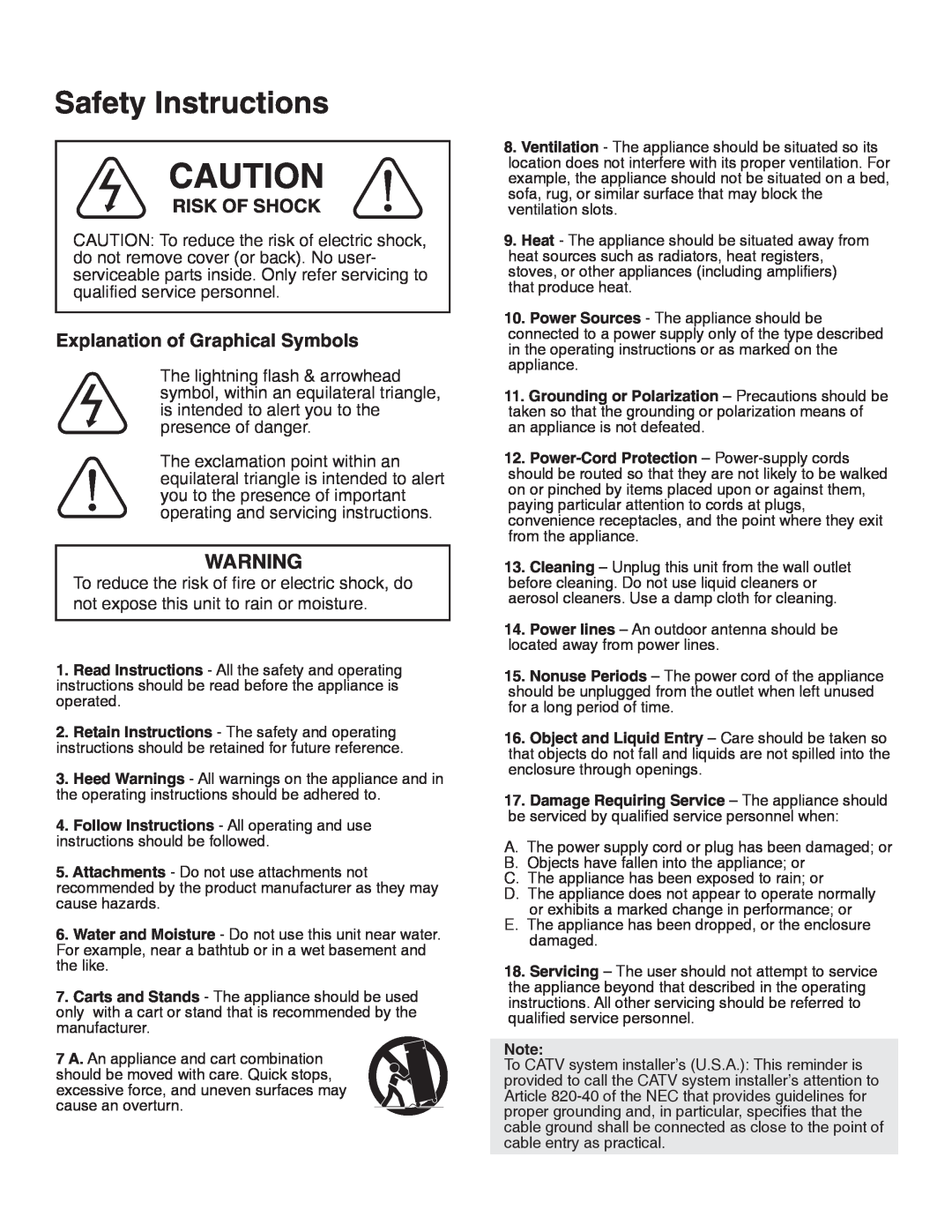 VocoPro DA-1055 PRO owner manual Safety Instructions, Risk Of Shock, Explanation of Graphical Symbols 