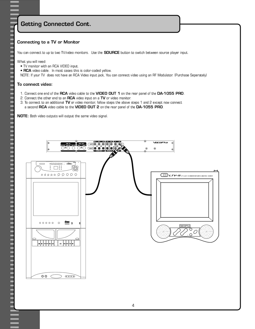 VocoPro DA-1055 PRO owner manual Connecting to a TV or Monitor, To connect video 