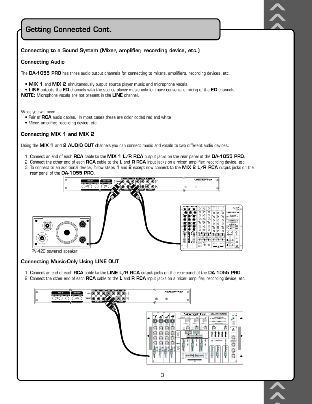 VocoPro DA-1055 PRO owner manual Connecting MIX 1 and MIX, Connecting Music-Only Using Line OUT 