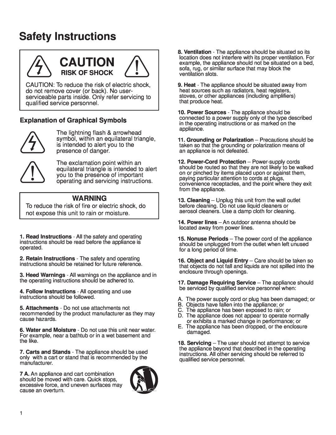 VocoPro DA-3600Pro2 owner manual Safety Instructions, Risk Of Shock, Explanation of Graphical Symbols 