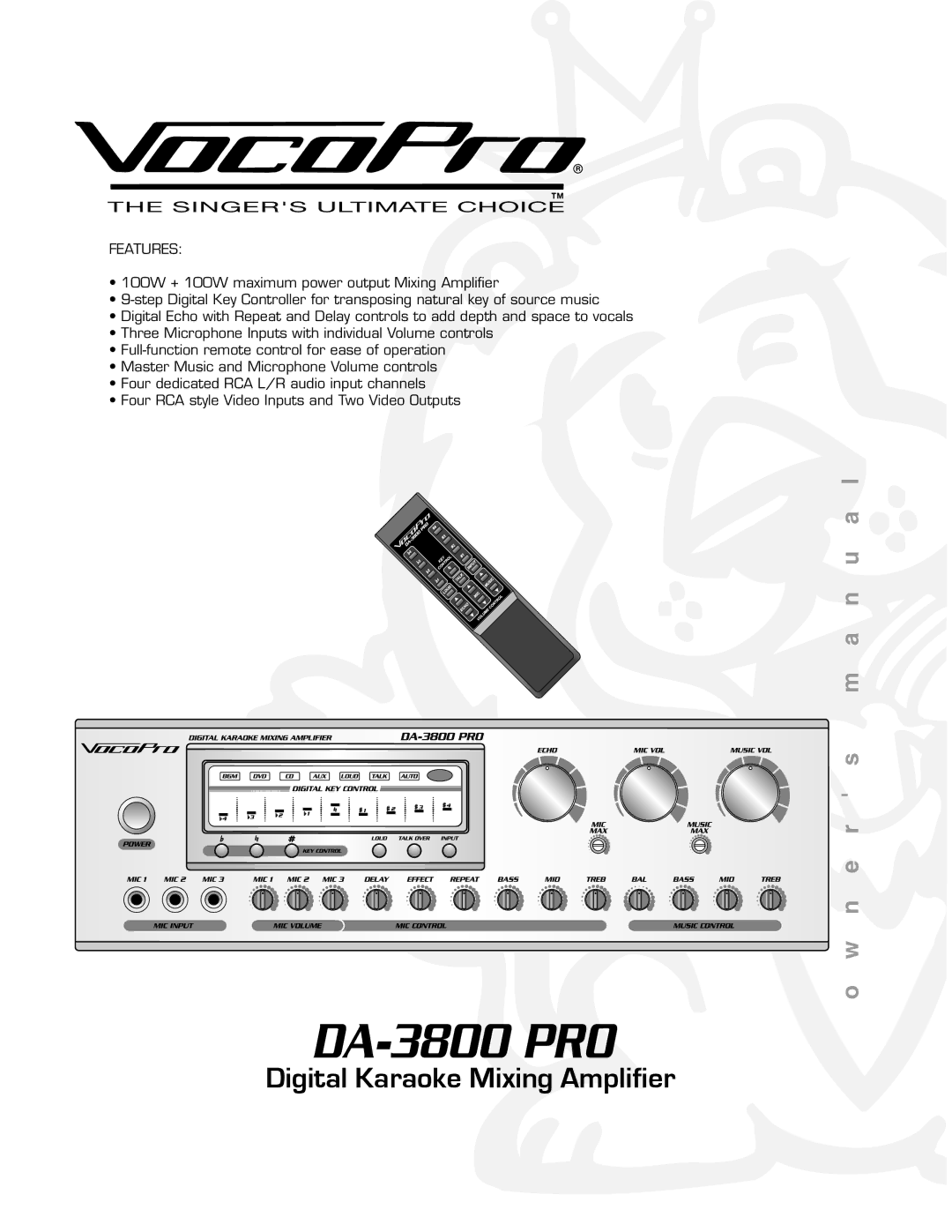 VocoPro DA-3800 PRO owner manual 