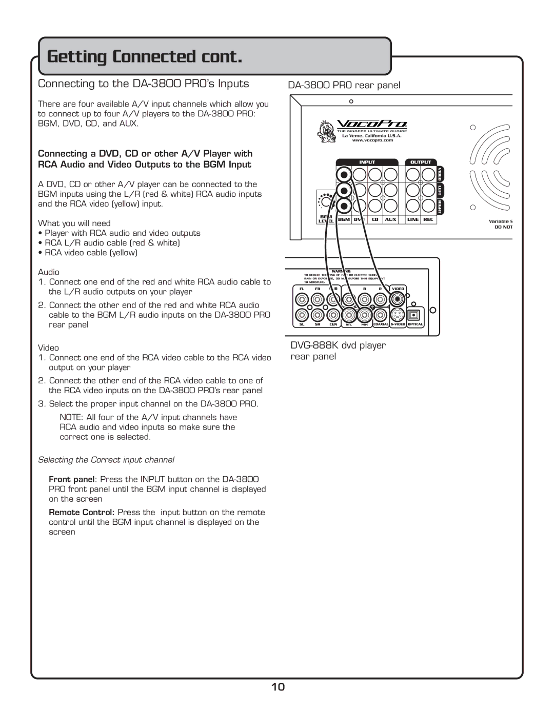 VocoPro owner manual Connecting to the DA-3800 PRO’s Inputs 