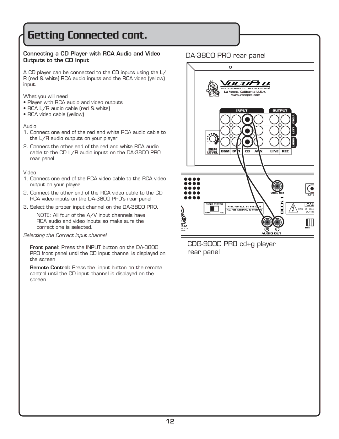 VocoPro DA-3800 PRO owner manual Getting Connected 