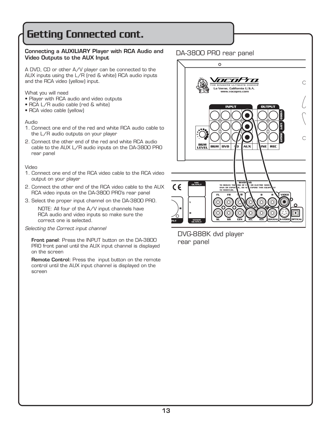 VocoPro DA-3800 PRO owner manual Getting Connected 